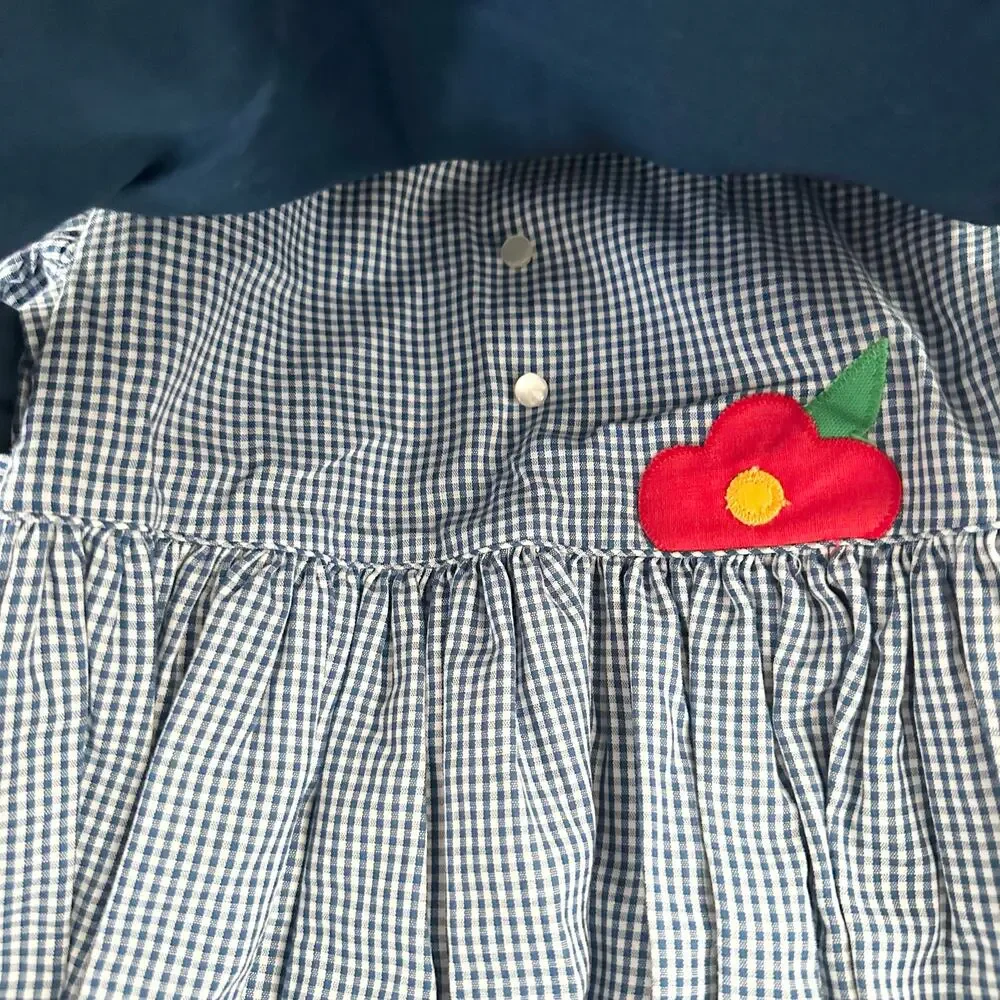 Jayne Copeland Vintage USA Blue Gingham Floral Apron Jumper Toddler Girl Dress 5